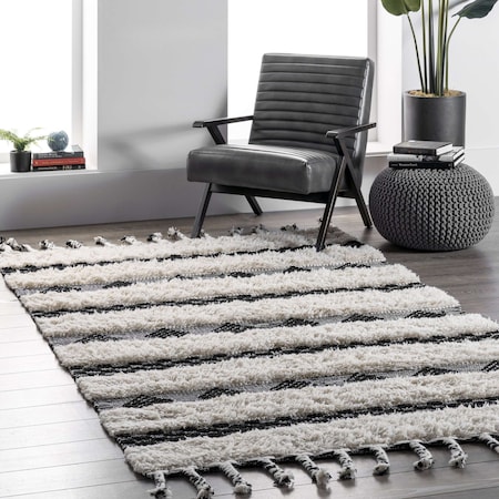 Nuloom Handmade Striped Delia Shag Area Rug 4ft x 6ft VEAH01A-406